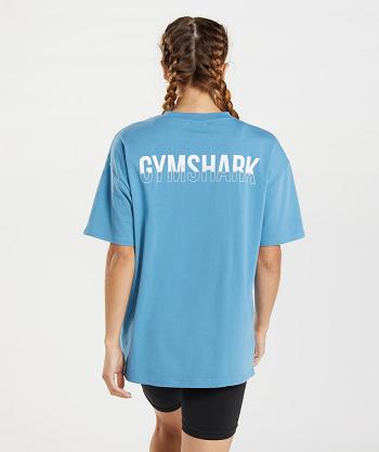 Gymshark Fraction Oversized Ženske T Shirts Plave | HR 3284GSO